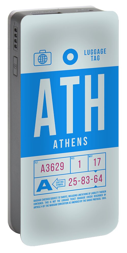 Airline Portable Battery Charger featuring the digital art Luggage Tag B - ATH Athens Greece by Organic Synthesis