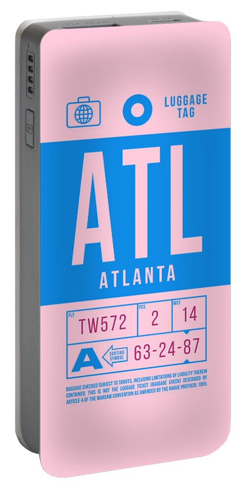Airline Portable Battery Charger featuring the digital art Luggage Tag B - ATL Atlanta USA by Organic Synthesis