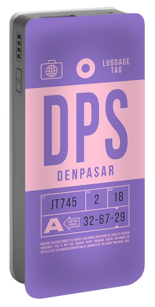 Airline Portable Battery Charger featuring the digital art Luggage Tag B - DPS Denpasar Bali Indonesia by Organic Synthesis