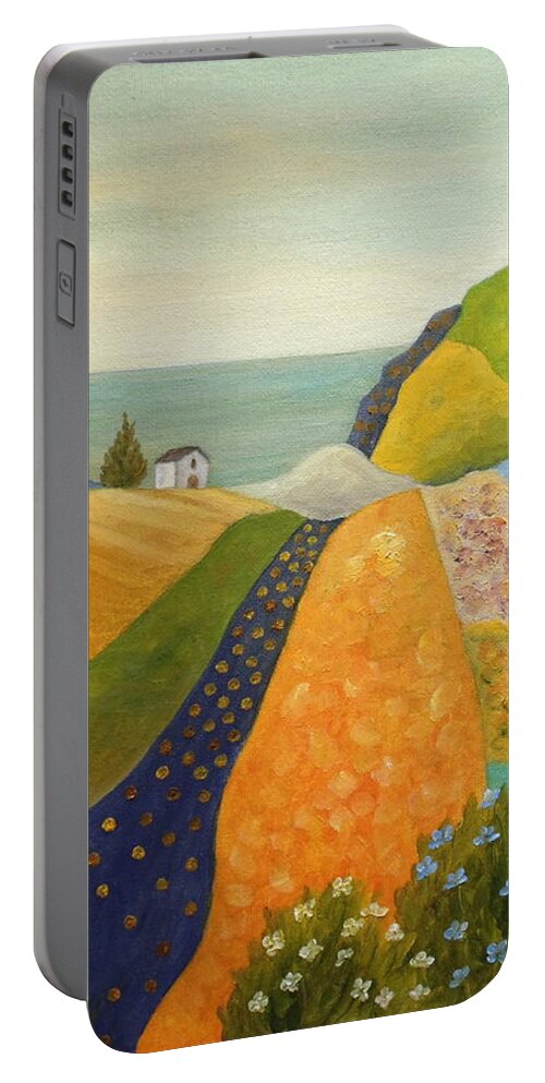 Seascape Portable Battery Charger featuring the painting Flowing To The Sea by Angeles M Pomata