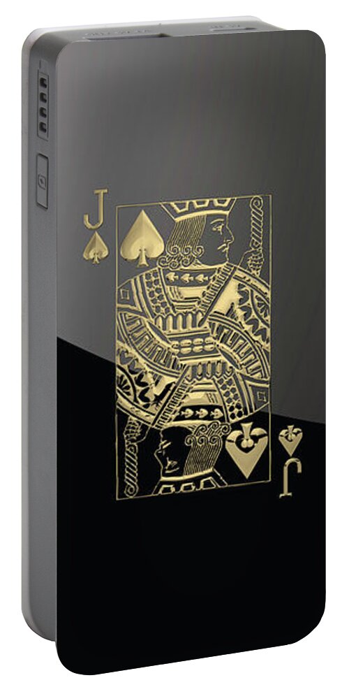 'gamble' Collection By Serge Averbukh Portable Battery Charger featuring the digital art Jack of Spades in Gold over Black by Serge Averbukh