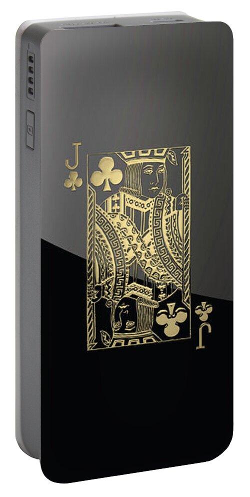 'gamble' Collection By Serge Averbukh Portable Battery Charger featuring the digital art Jack of Clubs in Gold over Black by Serge Averbukh