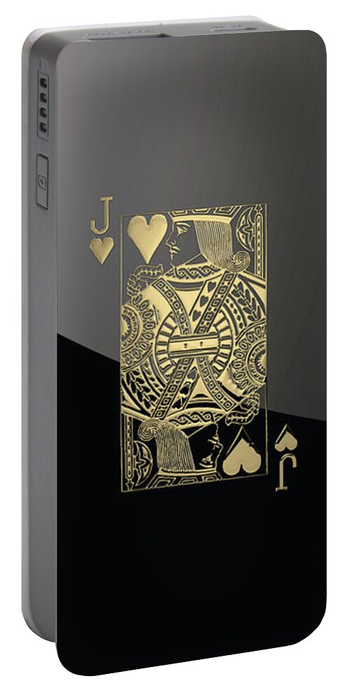 'gamble' Collection By Serge Averbukh Portable Battery Charger featuring the digital art Jack of Hearts in Gold over Black by Serge Averbukh