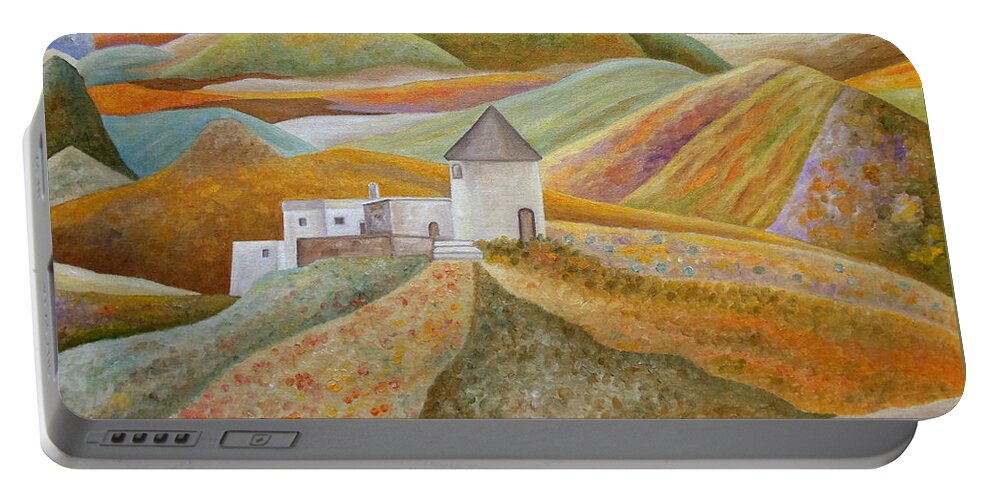 Mill Portable Battery Charger featuring the painting As The Valley Grows by Angeles M Pomata