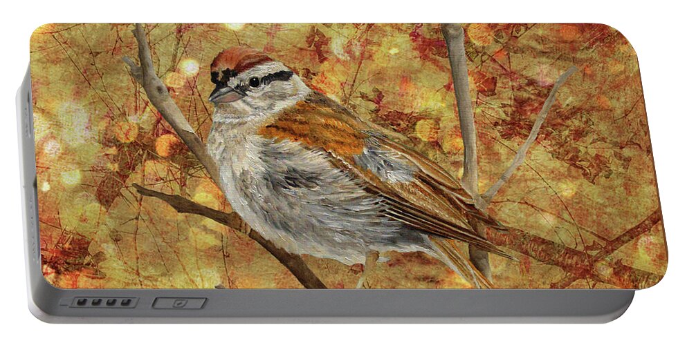 Chipping Sparrow Portable Battery Charger featuring the painting Sparkles In The Bower by Angeles M Pomata