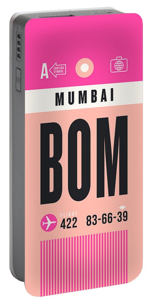 Airline Portable Battery Charger featuring the digital art Luggage Tag A - BOM Mumbai India by Organic Synthesis