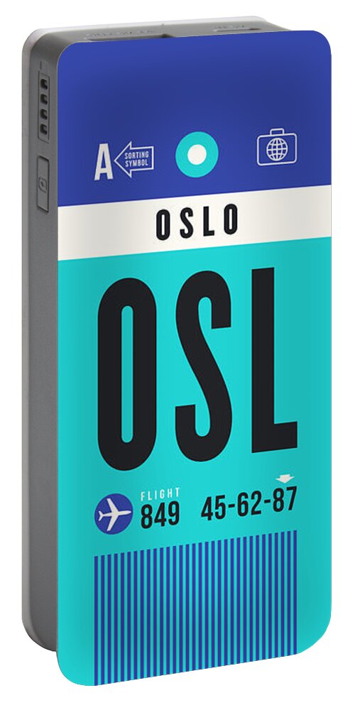 Airline Portable Battery Charger featuring the digital art Luggage Tag A - OSL Oslo Norway by Organic Synthesis