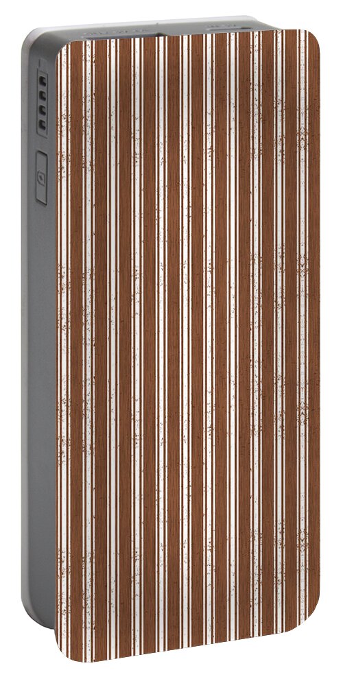 Home Portable Battery Charger featuring the painting Farmhouse Ticking Pattern - Mocha - Art by Jen Montgomery by Jen Montgomery