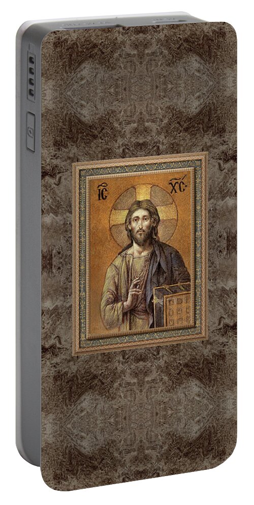 Christian Art Portable Battery Charger featuring the painting Byzantine Christ by Kurt Wenner