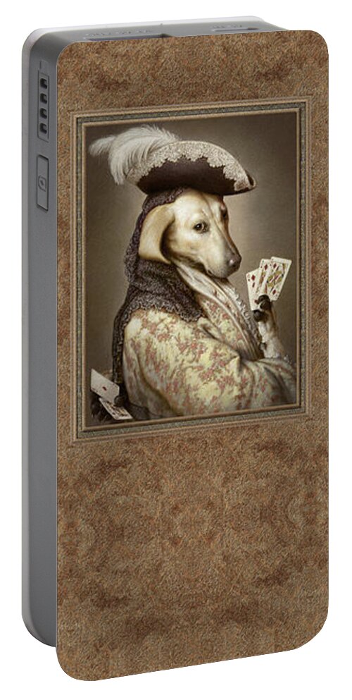 Greyhound Portable Battery Charger featuring the pastel Pokerdog Greyhound by Kurt Wenner