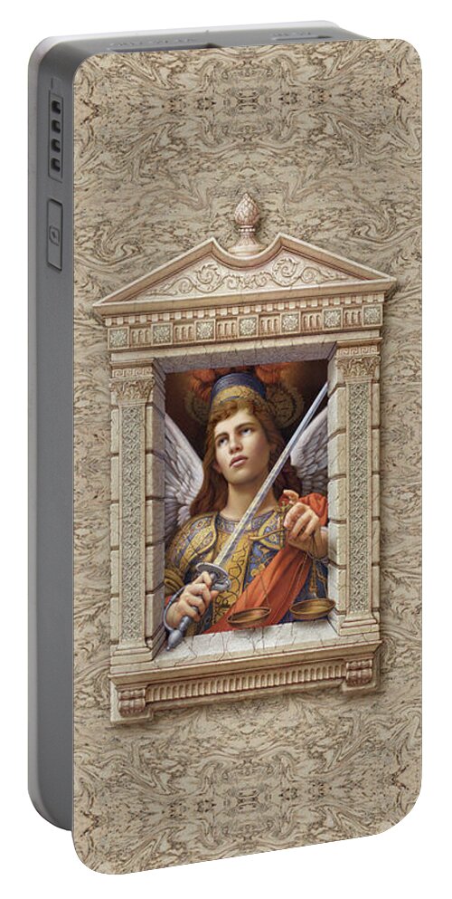 Christian Art Portable Battery Charger featuring the painting Archangel Michael by Kurt Wenner