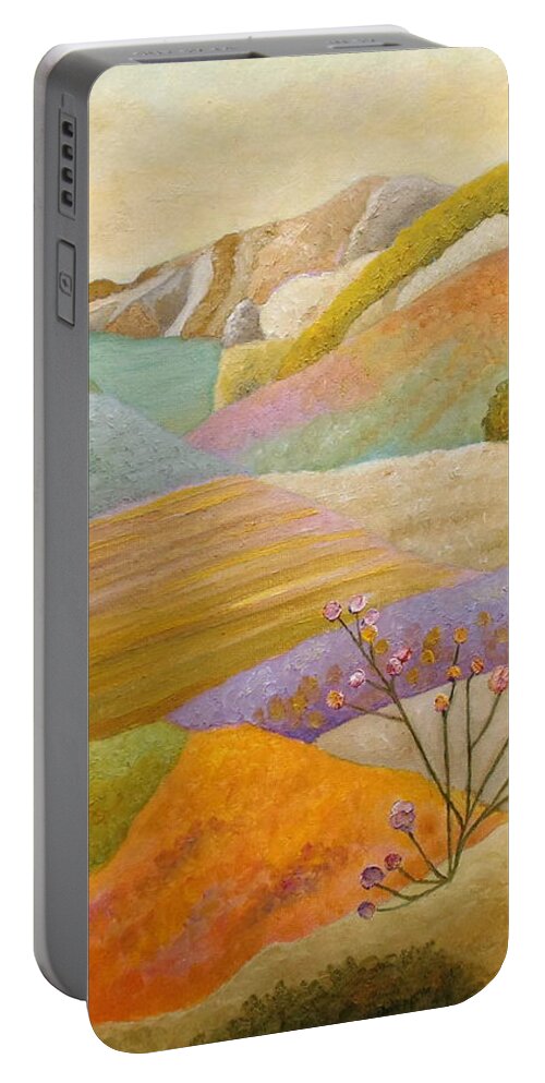 Seascape Portable Battery Charger featuring the painting Rambling Through The Blooming Valley by Angeles M Pomata