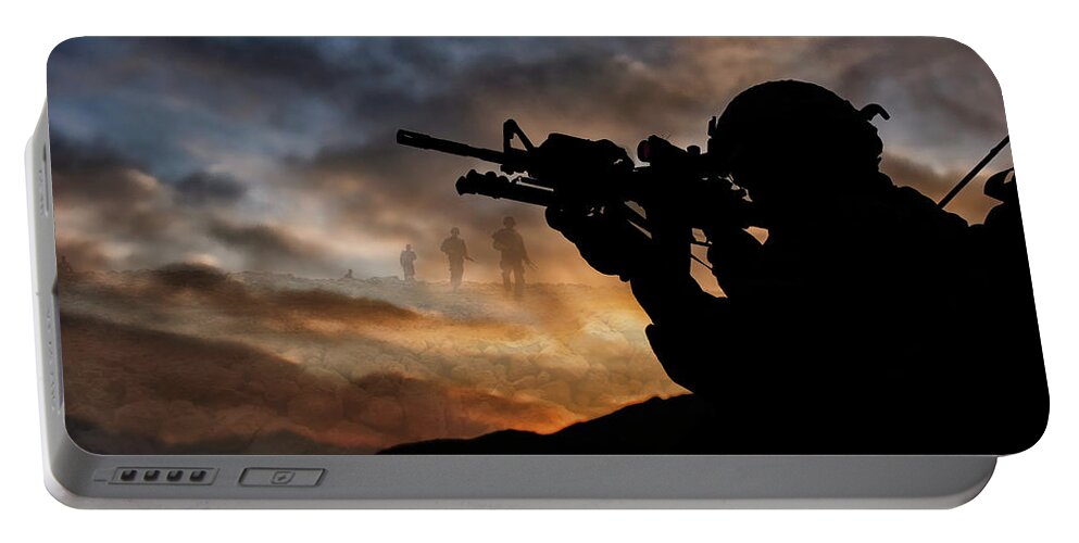 Soldier Portable Battery Charger featuring the digital art American Army Soldier by Doreen Erhardt