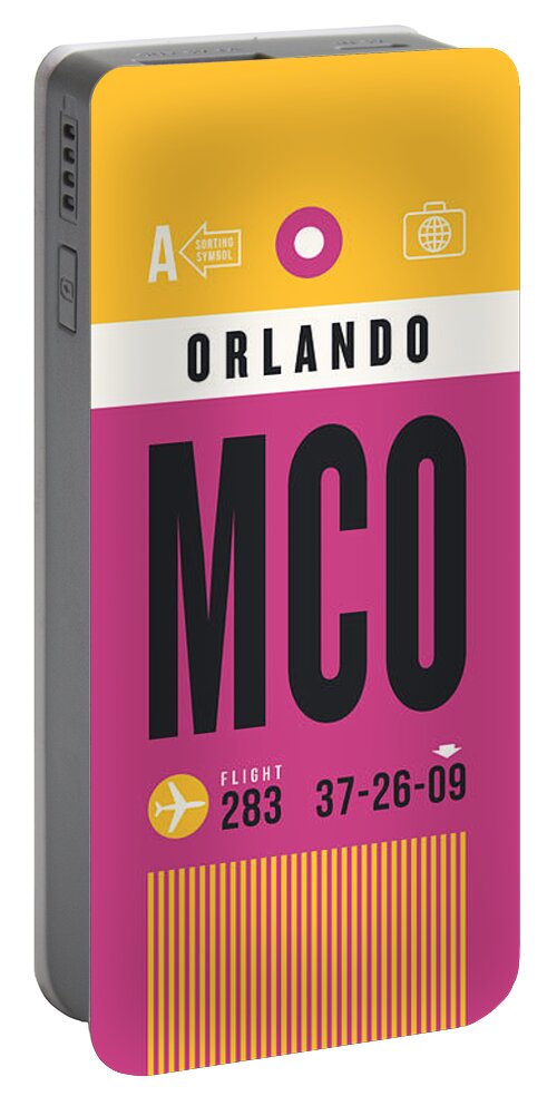 Airline Portable Battery Charger featuring the digital art Luggage Tag A - MCO Orlando USA by Organic Synthesis