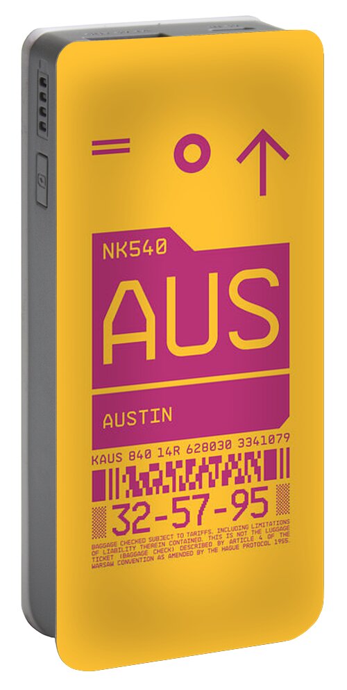 Airline Portable Battery Charger featuring the digital art Luggage Tag C - AUS Austin USA by Organic Synthesis