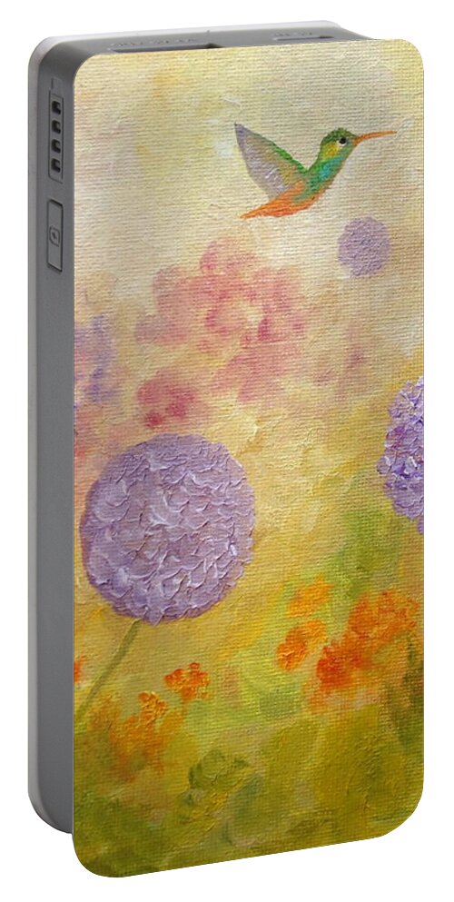 Hummingbird Portable Battery Charger featuring the painting Summer Delights by Angeles M Pomata