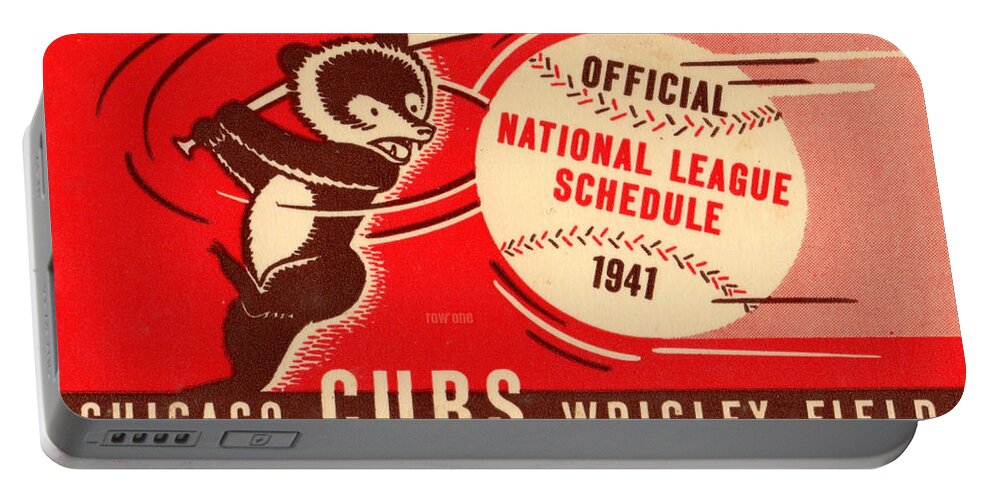Chicago Portable Battery Charger featuring the drawing 1941 Chicago Cubs Schedule Art by Row One Brand