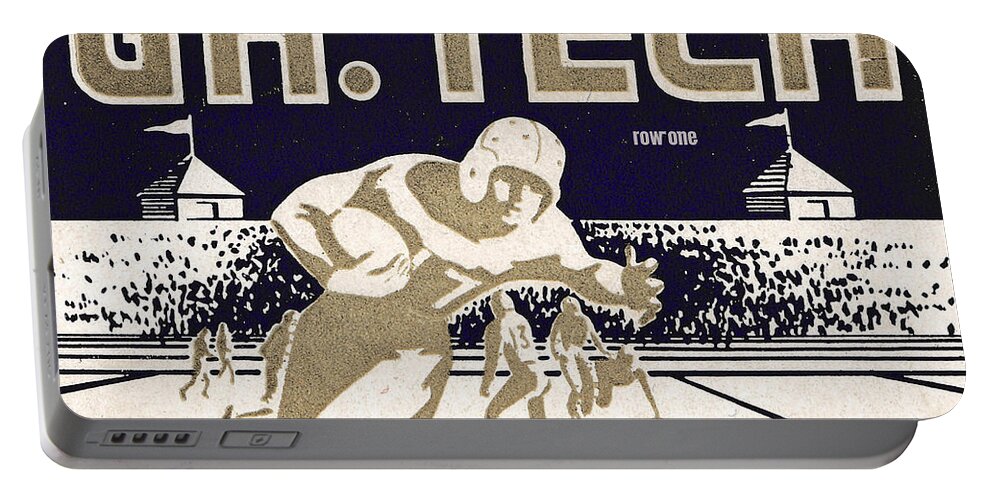 Georgia Portable Battery Charger featuring the drawing 1952 Georgia Tech Night Game by Row One Brand