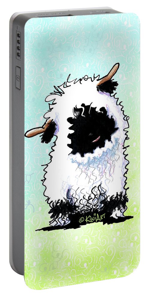 Sheep Portable Battery Charger featuring the mixed media KiniArt Valais Blacknose Sheep by Kim Niles aka KiniArt