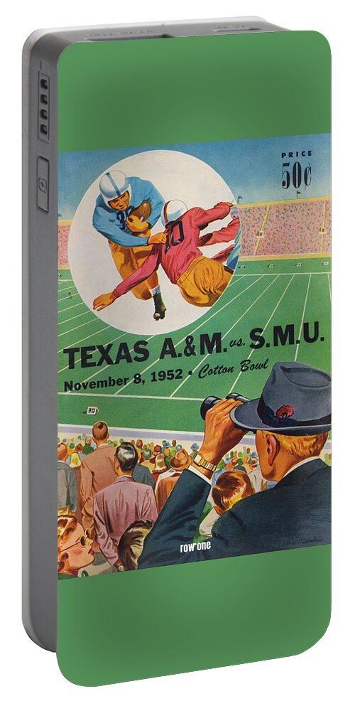 Smu Portable Battery Charger featuring the mixed media 1952 Southern Methodist University Football Art by Row One Brand