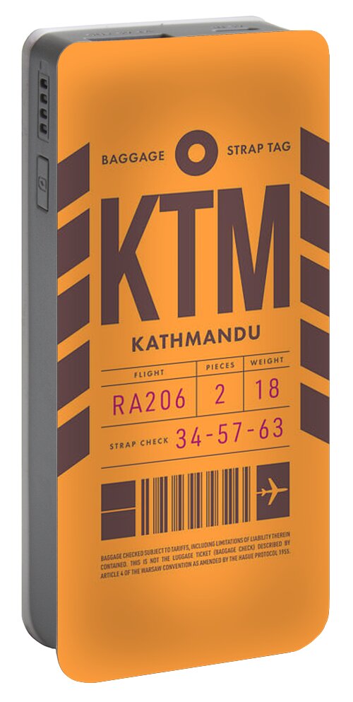 Airline Portable Battery Charger featuring the digital art Baggage Tag D - KTM Kathmandu Nepal by Organic Synthesis