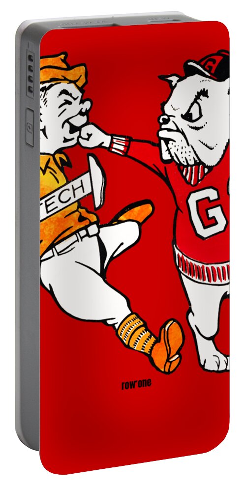Georgia Portable Battery Charger featuring the mixed media Georgia Bulldog Punch Art by Row One Brand