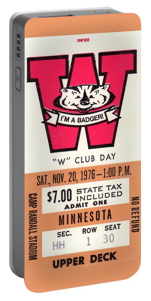 Wisconsin Portable Battery Charger featuring the mixed media 1976 Minnesota vs. Wisconsin by Row One Brand