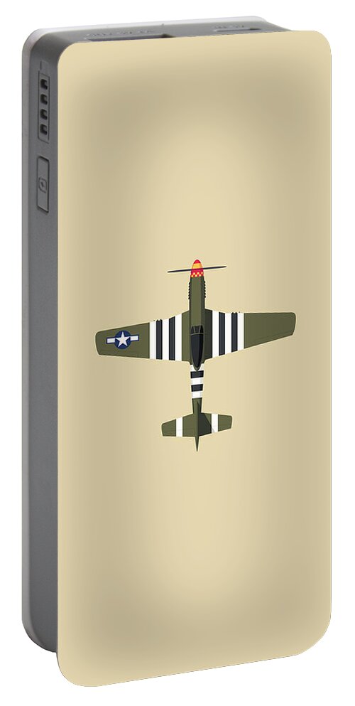 Fighter Portable Battery Charger featuring the digital art P-51 Mustang Fighter Aircraft - Olive by Organic Synthesis