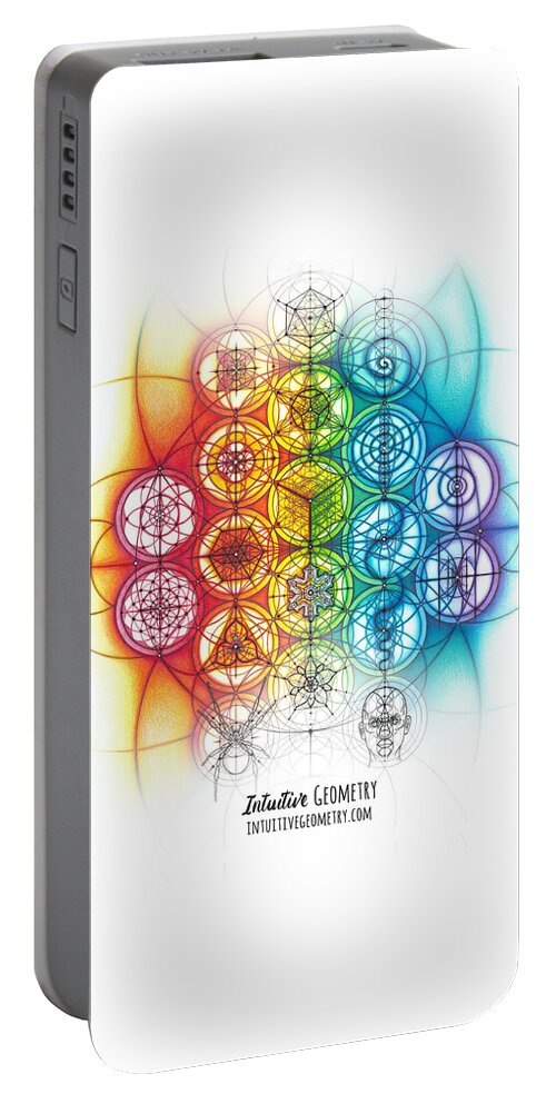 Color Spectrum Portable Battery Charger featuring the drawing Intuitive Geometry Banner with line art by Nathalie Strassburg