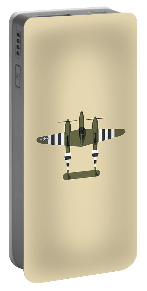 Aircraft Portable Battery Charger featuring the digital art P-38 Lightning WWII Fighter Aircraft - Olive by Organic Synthesis