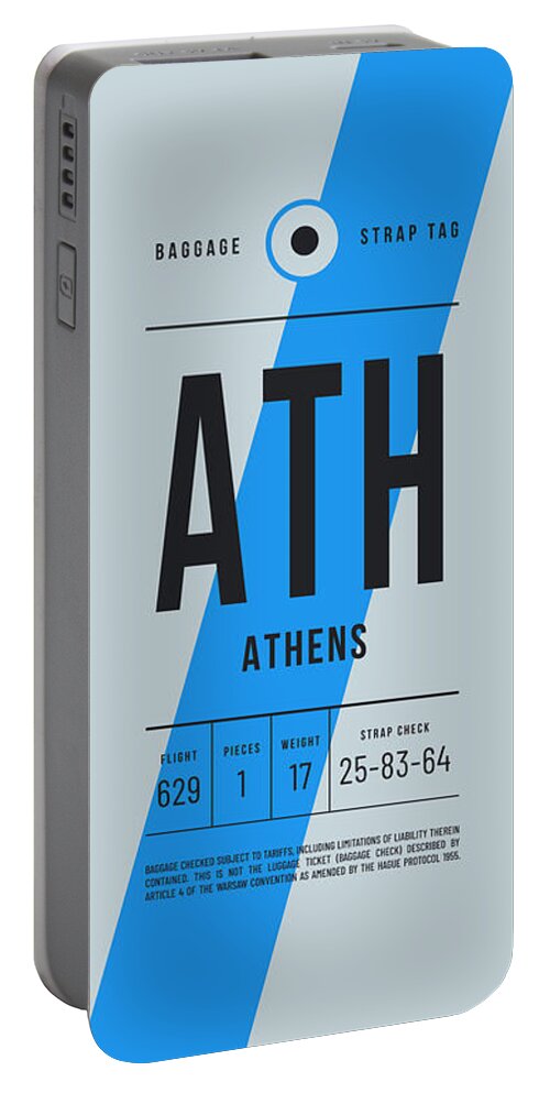Airline Portable Battery Charger featuring the digital art Baggage Tag E - ATH Athens Greece by Organic Synthesis