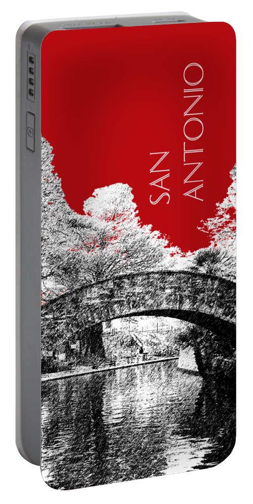 Architecture Portable Battery Charger featuring the digital art San Antonio Skyline River Walk - Dark Red by DB Artist