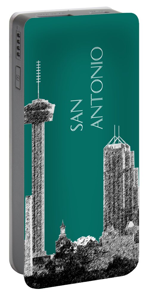 Architecture Portable Battery Charger featuring the digital art San Antonio Skyline - Coral by DB Artist