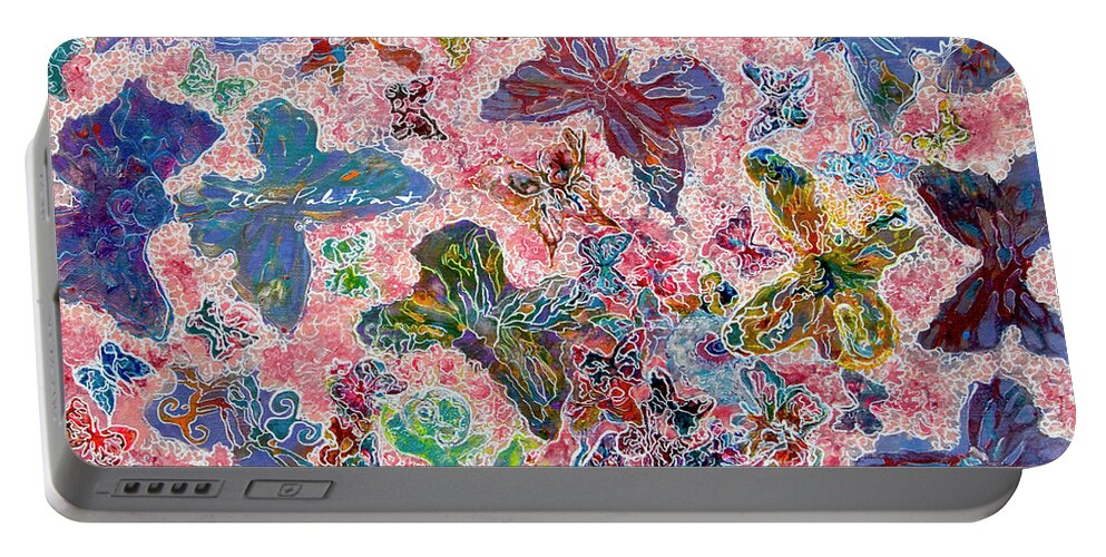 Ellen Palestrant Portable Battery Charger featuring the painting Lunaberry Moths by Ellen Palestrant