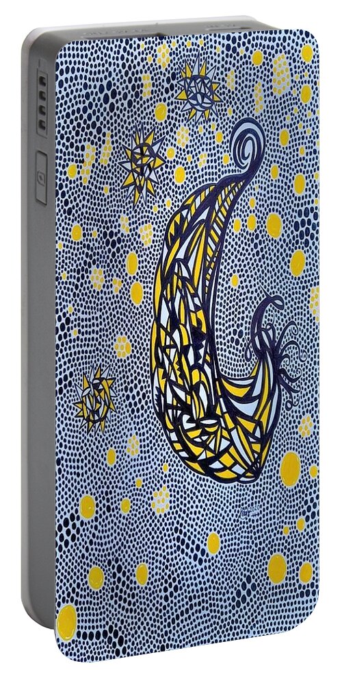 Moon Portable Battery Charger featuring the drawing Funky Stars And Moon by Peter Johnstone