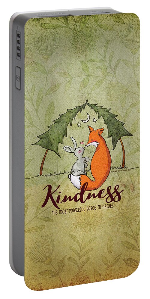 Kindness Portable Battery Charger featuring the digital art Kindness Fox and Bunny by Laura Ostrowski