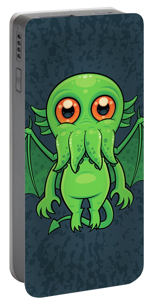 Cthulhu Portable Battery Charger featuring the digital art Cute Green Cthulhu Monster by John Schwegel