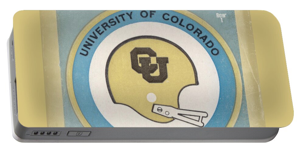 `973 Portable Battery Charger featuring the mixed media 1973 Colorado Buffaloes Football Ticket Stub Art by Row One Brand