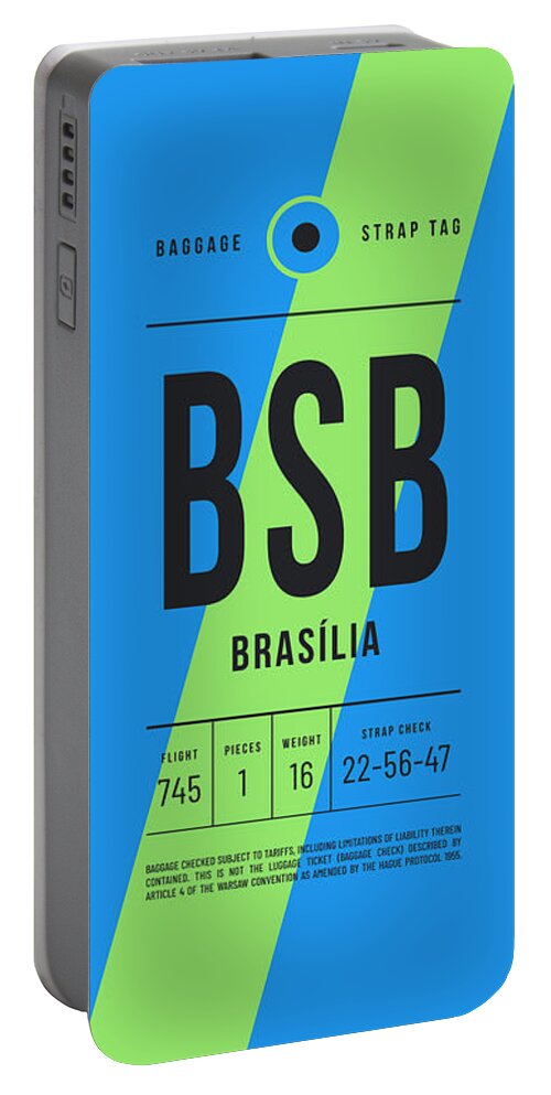 Airline Portable Battery Charger featuring the digital art Luggage Tag E - BSB Brasilia Brazil by Organic Synthesis