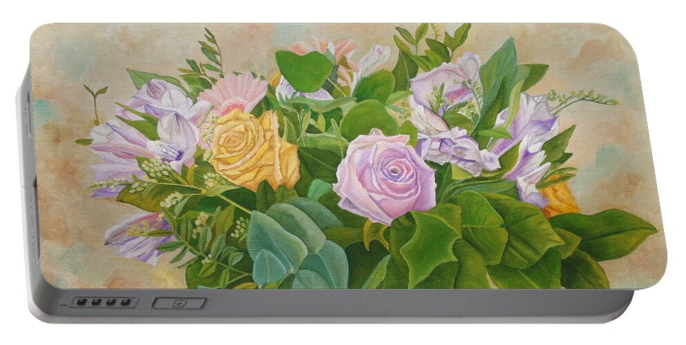 Roses Portable Battery Charger featuring the painting Love And Respect by Angeles M Pomata