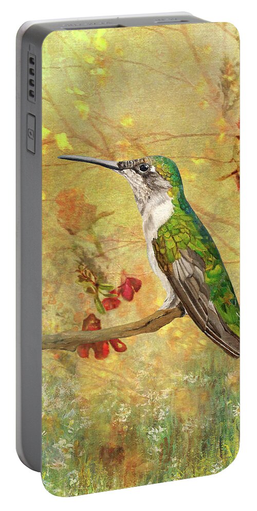 Hummingbird Portable Battery Charger featuring the painting Heart Of The Forest by Angeles M Pomata