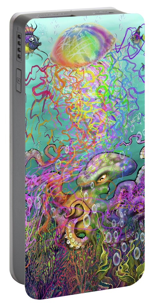 Rainbow Portable Battery Charger featuring the digital art Rainbow Jellyfish and Friends by Kevin Middleton