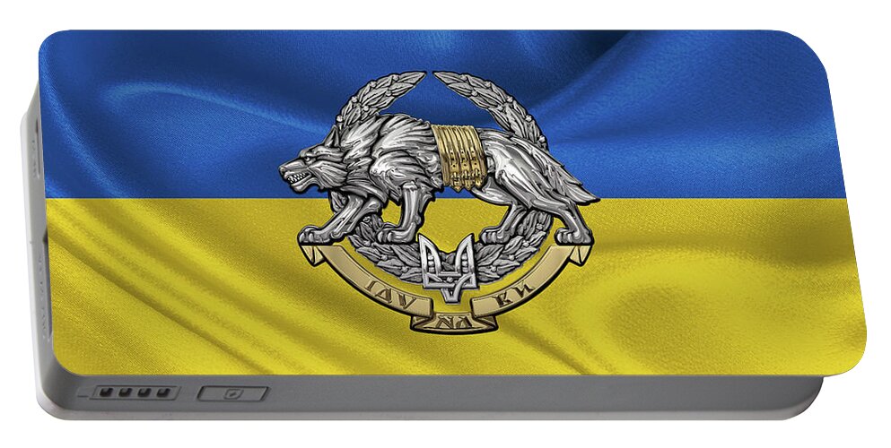 'military Insignia & Heraldry’ Collection By Serge Averbukh Portable Battery Charger featuring the digital art Ukrainian Special Operations Forces - SSO Emblem over Ukrainian Colors by Serge Averbukh