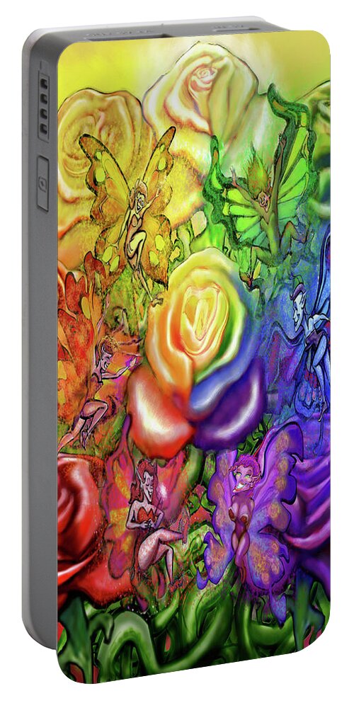 Rainbow Portable Battery Charger featuring the digital art Roses Rainbow Pixies by Kevin Middleton