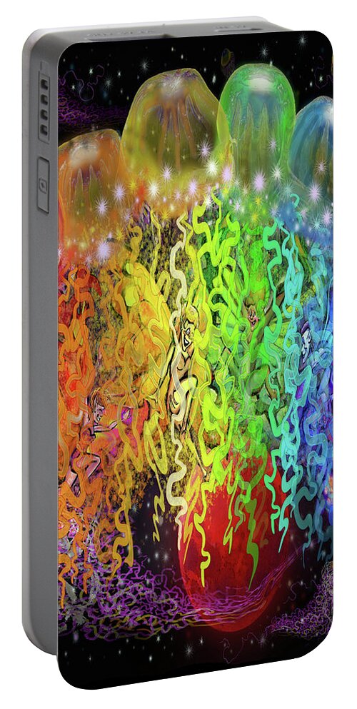 Space Portable Battery Charger featuring the digital art Space Pixies n Jellyfish by Kevin Middleton