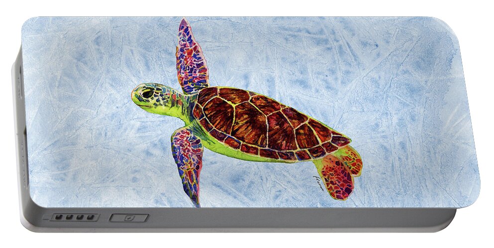 Turtle Portable Battery Charger featuring the painting Sea Turtle on Blue by Hailey E Herrera