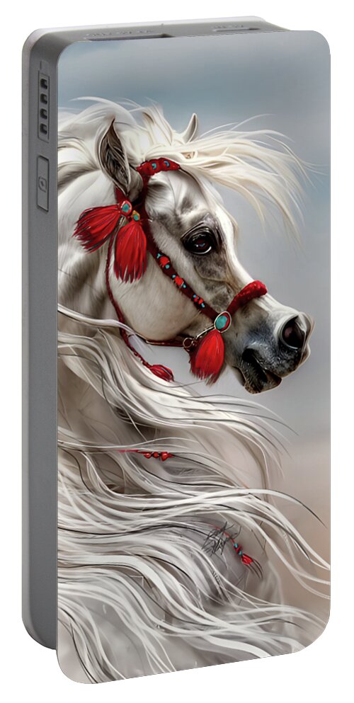 Equestrian Art Portable Battery Charger featuring the digital art Arabian with Red Tassels by Stacey Mayer by Stacey Mayer