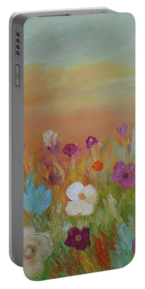 Rose Portable Battery Charger featuring the painting There Where The Sun Hides by Angeles M Pomata