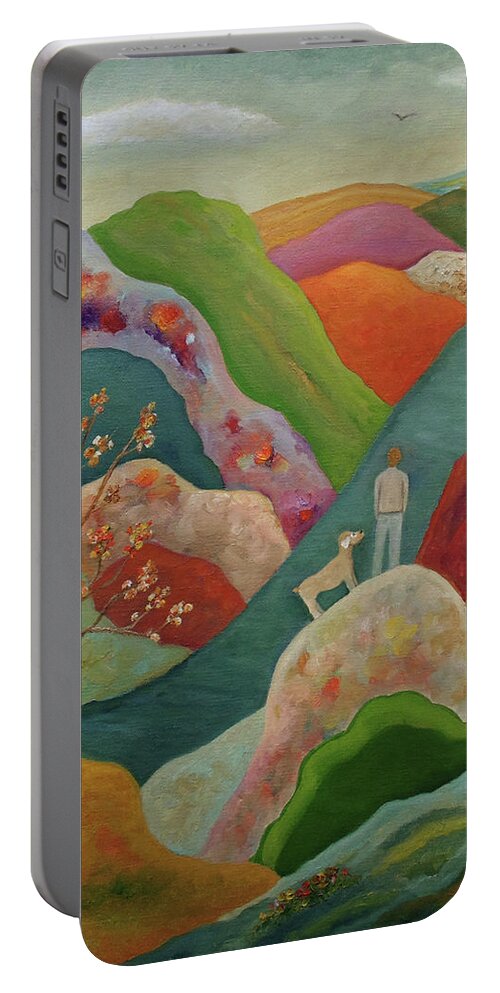 Man Portable Battery Charger featuring the painting Till Our Moment Comes by Angeles M Pomata