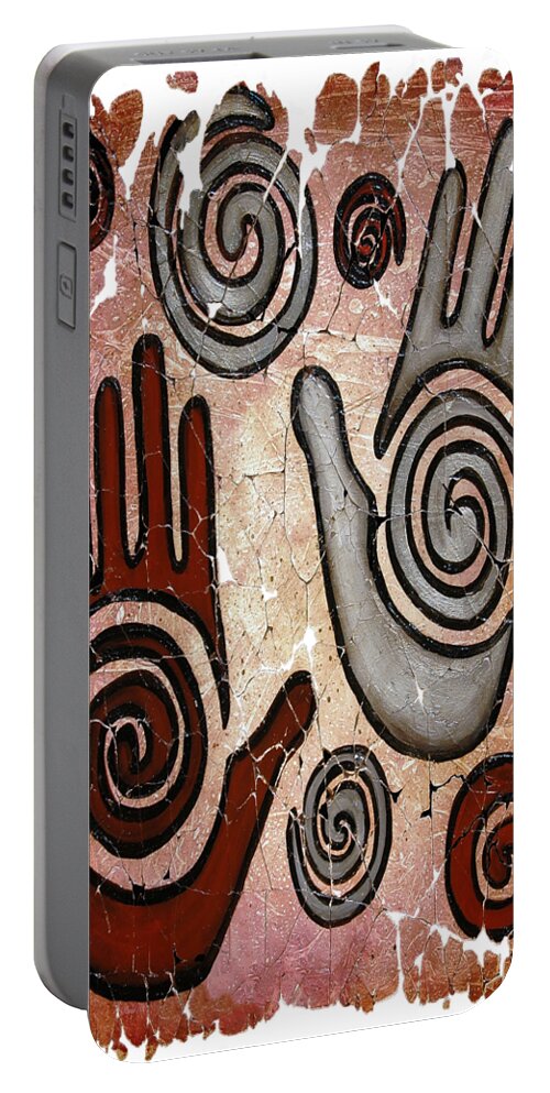 Healing Hands Portable Battery Charger featuring the painting Healing Hands Broken Fresco The Beginning of a Journey on White Background by OLena Art